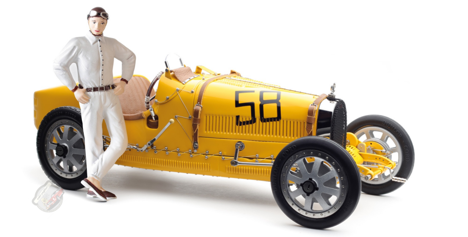 1:18 1924 CMC Bugatti Typ 35 Yellow Livery with Female Racer 1924