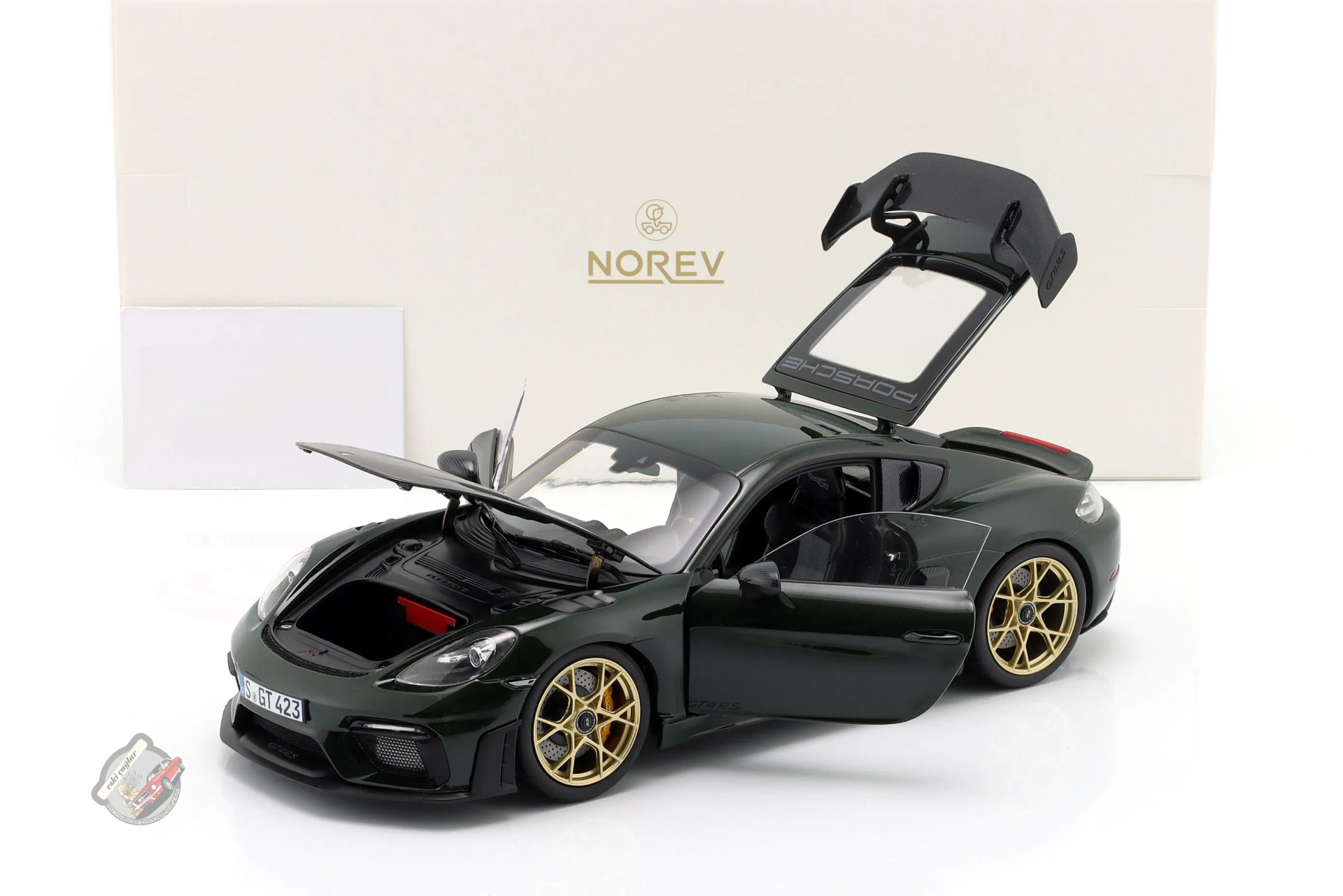 1:18 Norev 2023 Porsche Cayman GT4 RS  Weissachpackage Dark Brewster Green
