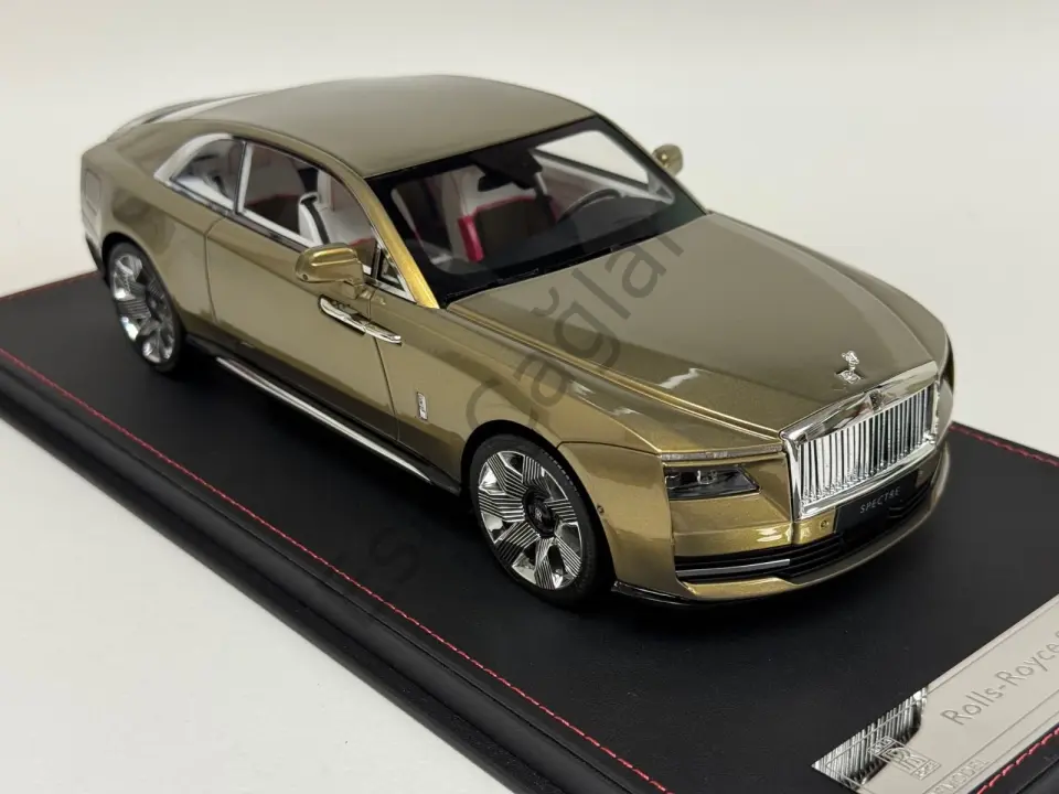 1:18 DF Models Rolls Royce Spectre in Gold limited on a black leather base